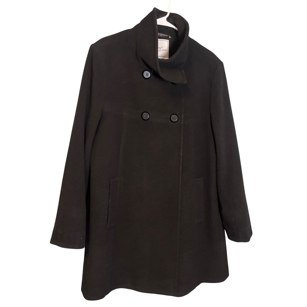 Larry Levine Womens Wool Blend Double Breasted Mock‎ Neck Peacoat Black Size 16